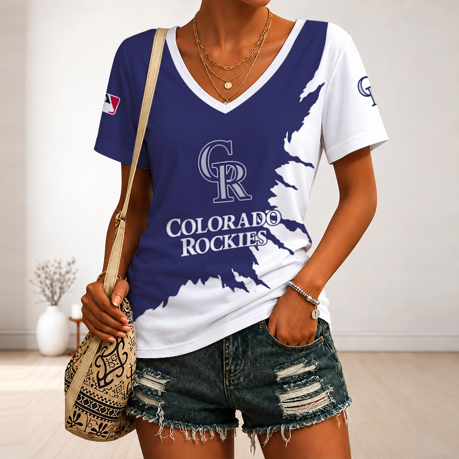 [HOMERUN DEAL] NEW CUSTOMIZED MLB30 COR COLORADO ROCKIES V-NECK FEMALE SHIRT