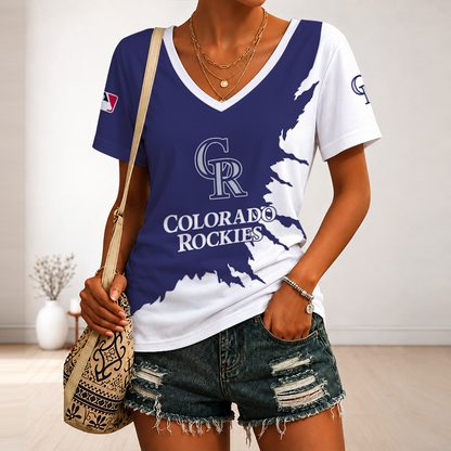 [HOMERUN DEAL] NEW CUSTOMIZED MLB30 COR COLORADO ROCKIES V-NECK FEMALE SHIRT