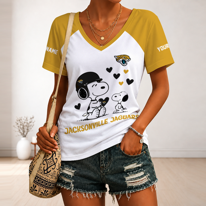 [TOUCHDOWN DEAL] NEW CUSTOMIZED NFL30 JSJ JACKSONVILLE JAGUARS V-NECK FEMALE SHIRT
