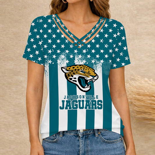 [TOUCHDOWN DEAL] NEW CUSTOMIZED NFL30 JSJ JACKSONVILLE JAGUARS V-NECK SHIRT