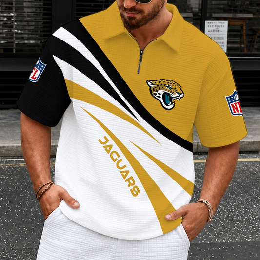 [TOUCHDOWN DEAL] NEW CUSTOMIZED NFL30 JSJ JACKSONVILLE JAGUARS QUARTER-ZIP POLO SHIRT