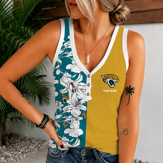 [TOUCHDOWN DEAL] NEW CUSTOMIZED NFL30 JSJ JACKSONVILLE JAGUARS WOMEN'S V-NECK TANK TOP