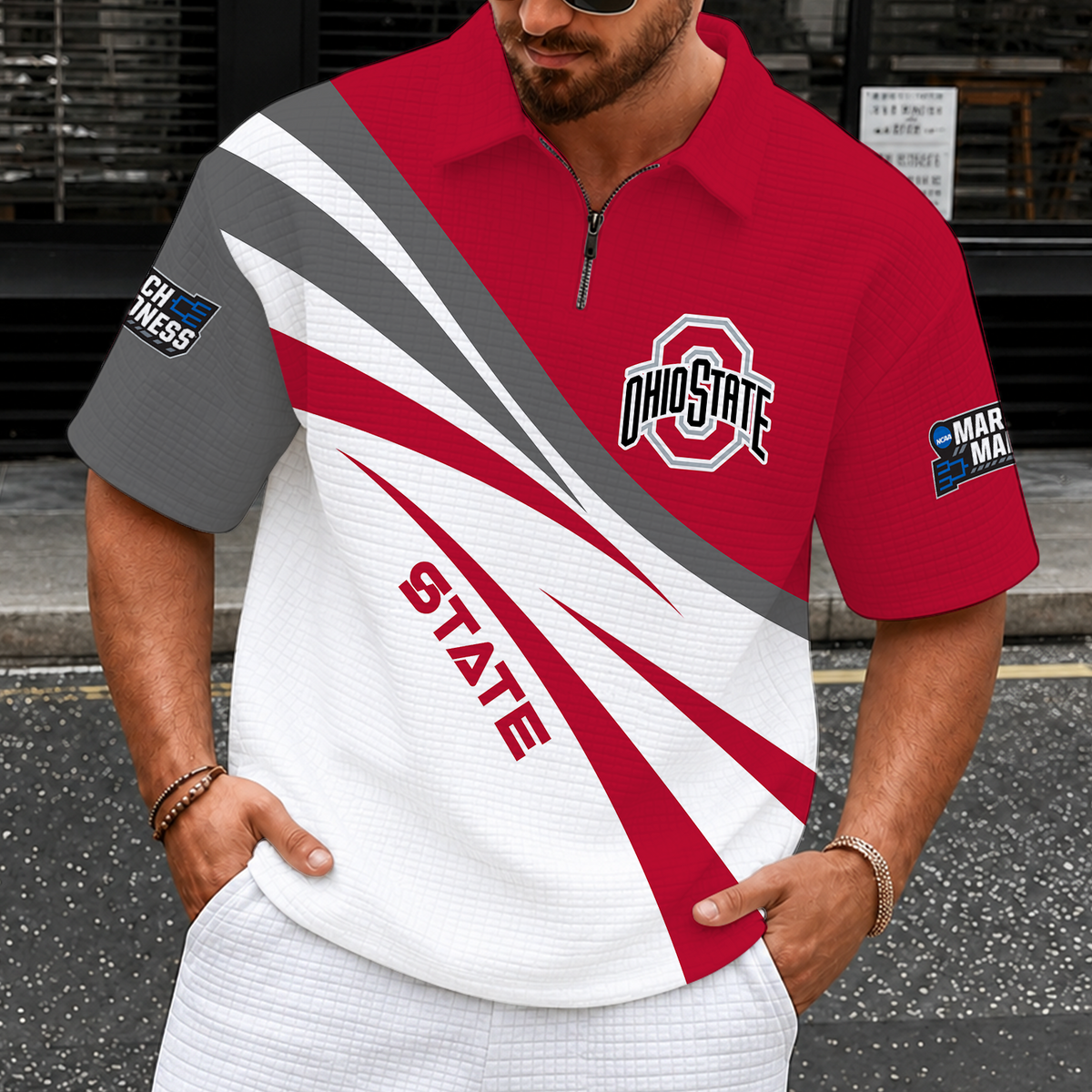 [SLAM DUNK DEAL] NEW CUSTOMIZED NCAA MAM30 OSB OHIO STATE BUCKEYES QUARTER-ZIP POLO SHIRT