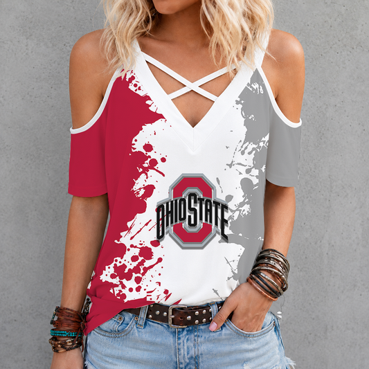 [SLAM DUNK DEAL] NEW CUSTOMIZED NCAA MAM30 OSB OHIO STATE BUCKEYES CRISS CROSS V-NECK TOP