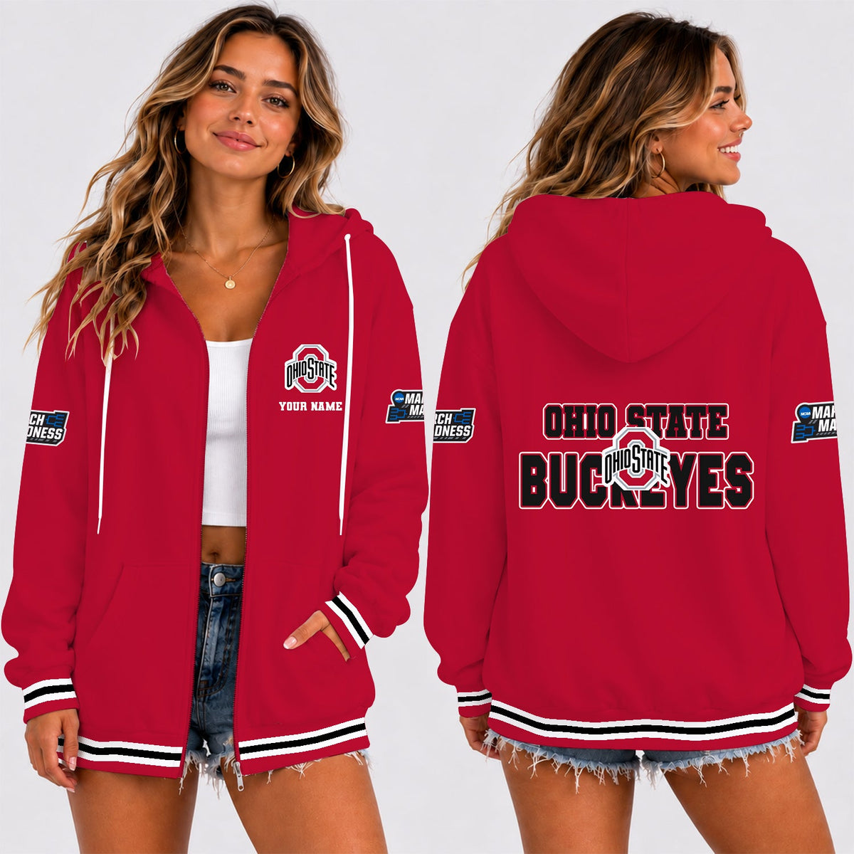 [SLAM DUNK DEAL] NEW CUSTOMIZED NCAA MAM30 OSB OHIO STATE BUCKEYES STRAPPY ZIP HOODIE