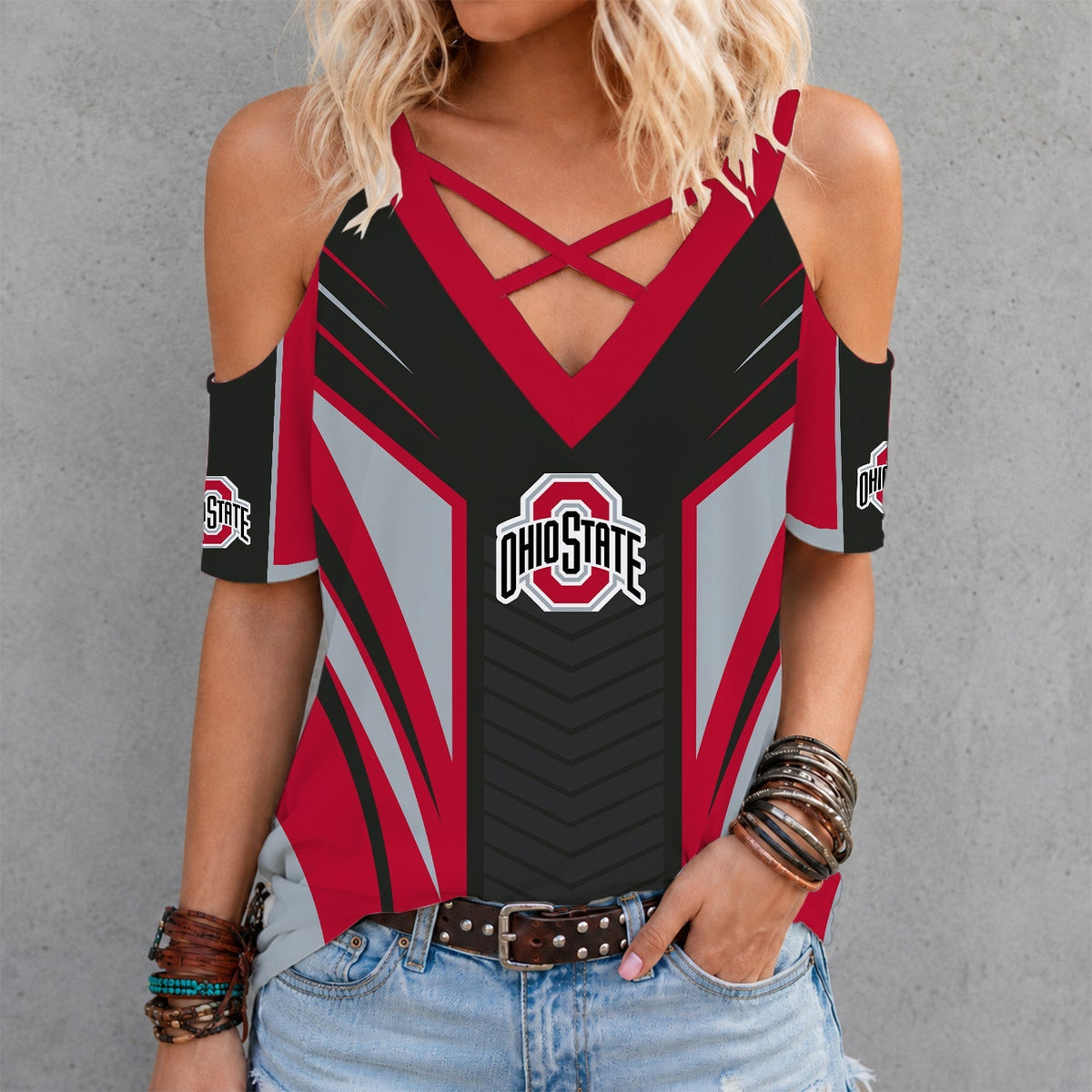 [SLAM DUNK DEAL] NEW CUSTOMIZED NCAA MAM30 OSB OHIO STATE BUCKEYES CRISS CROSS V-NECK TOP
