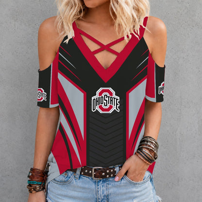 [SLAM DUNK DEAL] NEW CUSTOMIZED NCAA MAM30 OSB OHIO STATE BUCKEYES CRISS CROSS V-NECK TOP