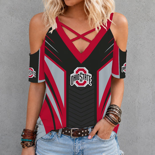 [SLAM DUNK DEAL] NEW CUSTOMIZED NCAA MAM30 OSB OHIO STATE BUCKEYES CRISS CROSS V-NECK TOP