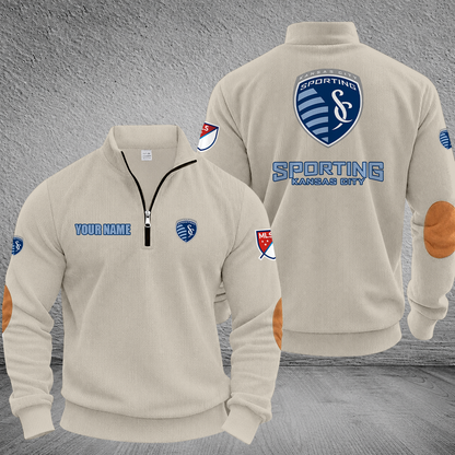 [GOAL DEAL] NEW CUSTOMIZED MLS30 SKC SPORTING KANSAS CITY MULTICOLOR STRIPED QUATER ZIP SWEATSHIRT