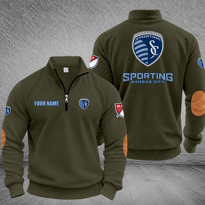 [GOAL DEAL] NEW CUSTOMIZED MLS30 SKC SPORTING KANSAS CITY MULTICOLOR STRIPED QUATER ZIP SWEATSHIRT