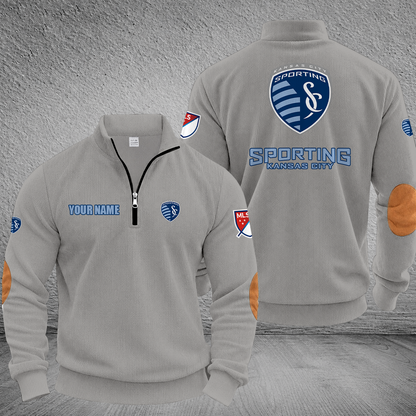 [GOAL DEAL] NEW CUSTOMIZED MLS30 SKC SPORTING KANSAS CITY MULTICOLOR STRIPED QUATER ZIP SWEATSHIRT