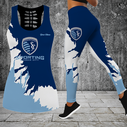 [GOAL DEAL] NEW CUSTOMIZED MLS30 SKC SPORTING KANSAS CITY HOLLOW TANK TOP & LEGGINGS SET