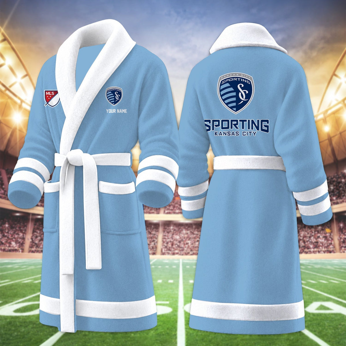 [GOAL DEAL] NEW CUSTOMIZED MLS30 SKC SPORTING KANSAS CITY FLEECE BATHROBE