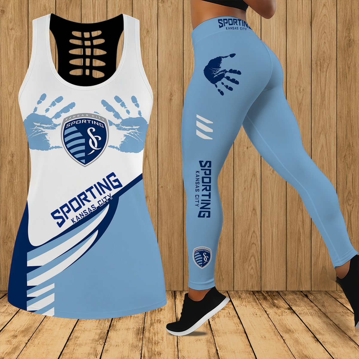 [GOAL DEAL] NEW CUSTOMIZED MLS30 SKC SPORTING KANSAS CITY HOLLOW TANK TOP & LEGGINGS SET