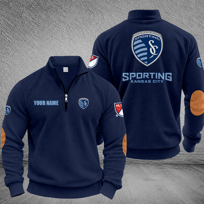 [GOAL DEAL] NEW CUSTOMIZED MLS30 SKC SPORTING KANSAS CITY MULTICOLOR STRIPED QUATER ZIP SWEATSHIRT