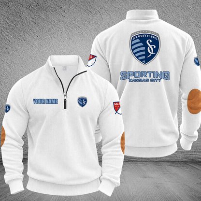 [GOAL DEAL] NEW CUSTOMIZED MLS30 SKC SPORTING KANSAS CITY MULTICOLOR STRIPED QUATER ZIP SWEATSHIRT