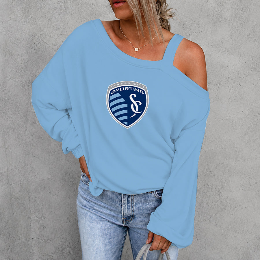 [GOAL DEAL] NEW CUSTOMIZED MLS30 SKC SPORTING KANSAS CITY WOMEN'S OFF-SHOULDER LONG SLEEVE SHIRT