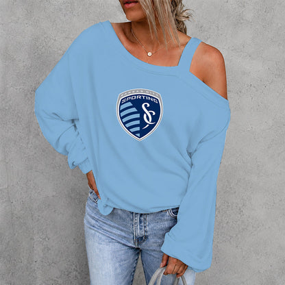 [GOAL DEAL] NEW CUSTOMIZED MLS30 SKC SPORTING KANSAS CITY WOMEN'S OFF-SHOULDER LONG SLEEVE SHIRT
