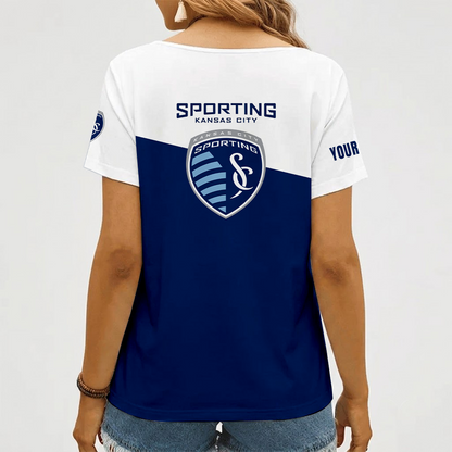 [GOAL DEAL] NEW CUSTOMIZED MLS30 SKC SPORTING KANSAS CITY V-NECK FEMALE SHIRT