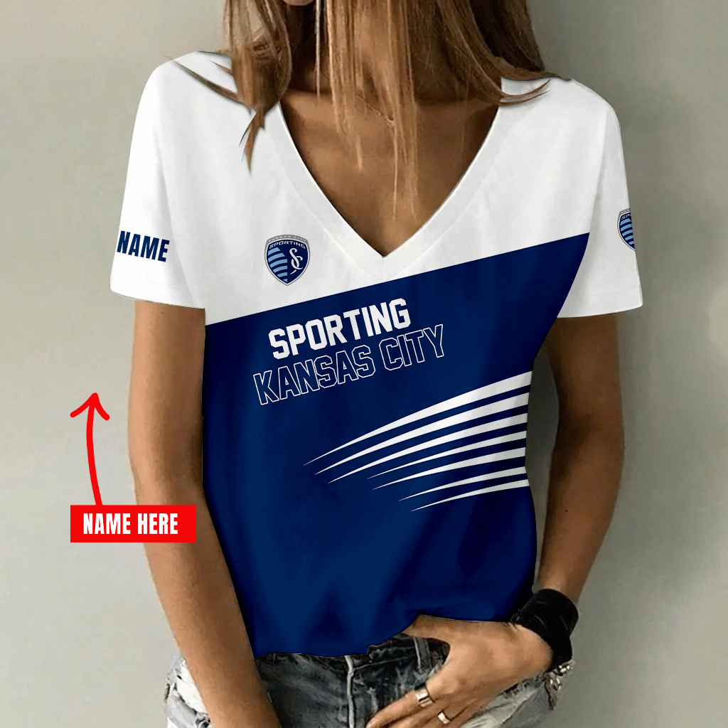 [GOAL DEAL] NEW CUSTOMIZED MLS30 SKC SPORTING KANSAS CITY V-NECK FEMALE SHIRT