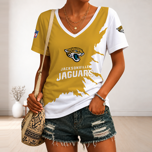 [TOUCHDOWN DEAL] NEW CUSTOMIZED NFL30 JSJ JACKSONVILLE JAGUARS V-NECK FEMALE SHIRT