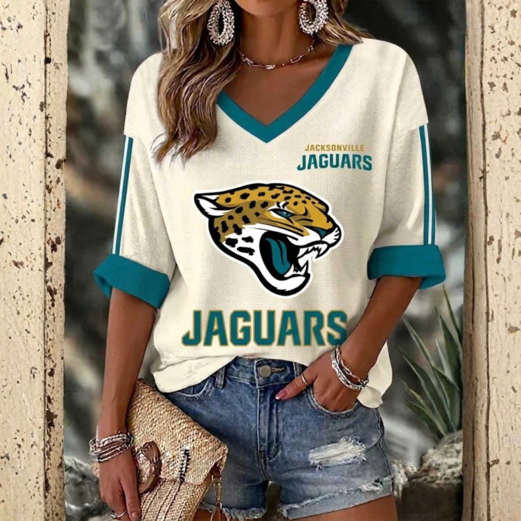 [TOUCHDOWN DEAL] NEW CUSTOMIZED NFL30 JSJ JACKSONVILLE JAGUARS WOMEN'S HEART V-NECK LONG SLEEVE SHIRT
