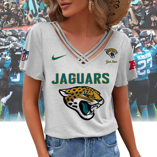 [TOUCHDOWN DEAL] NEW CUSTOMIZED NFL30 JSJ JACKSONVILLE JAGUARS V-NECK SHIRT