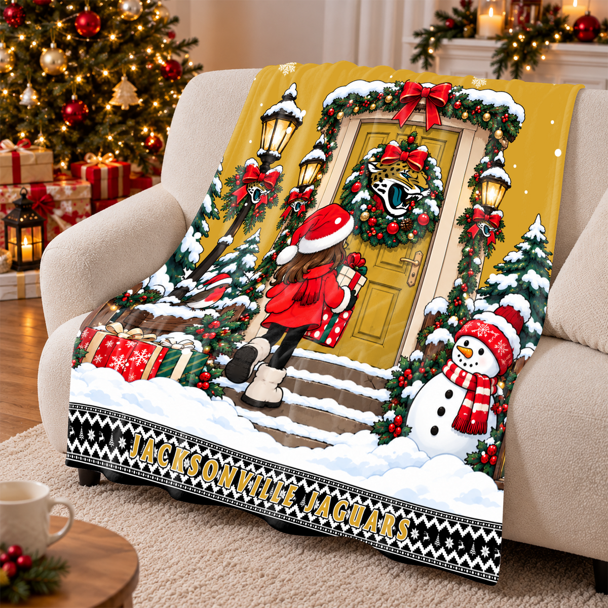 [TOUCHDOWN DEAL] NEW CUSTOMIZED NFL30 JSJ THE JAGUARS FLEECE BLANKET