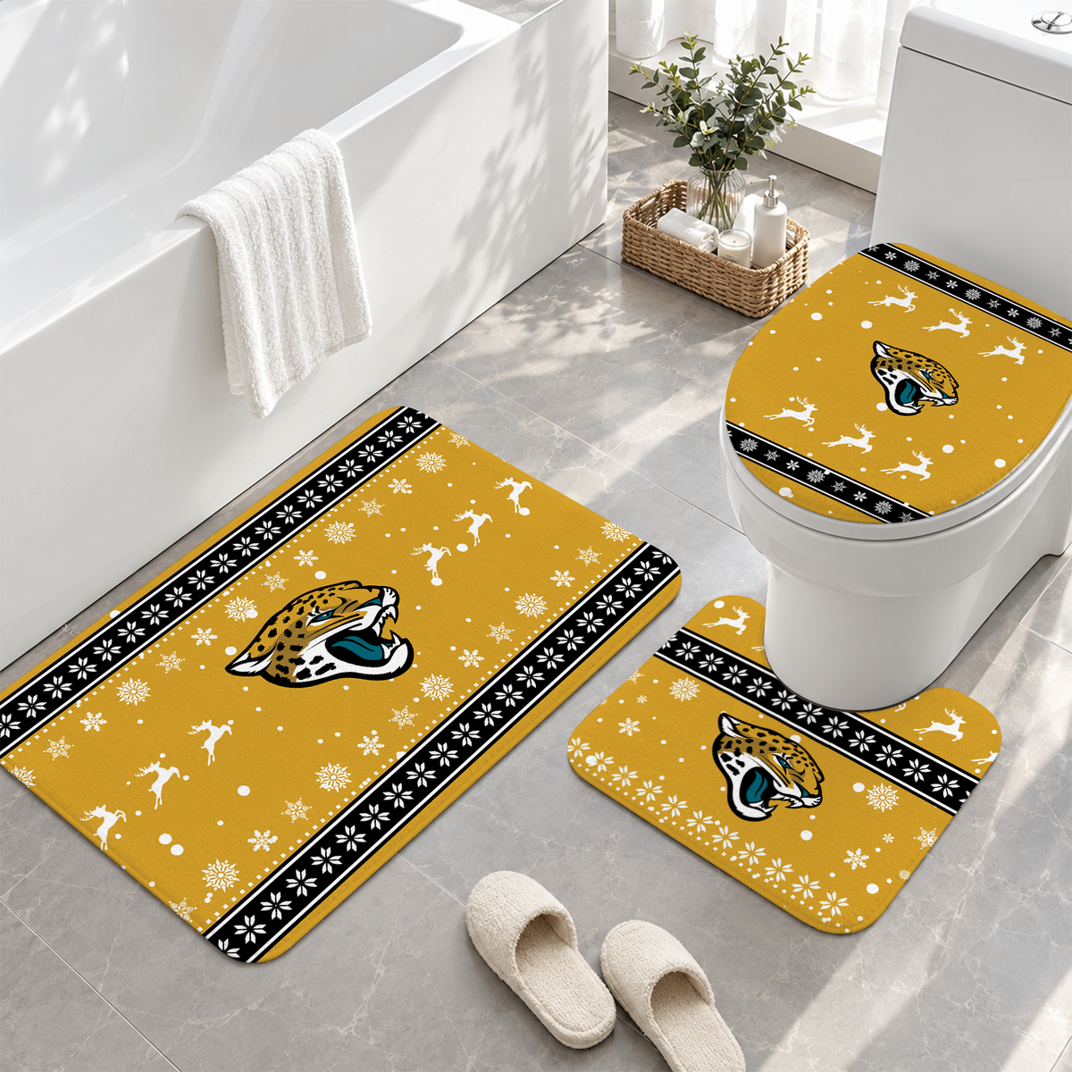 [TOUCHDOWN DEAL] NEW CUSTOMIZED NFL30 JSJ JACKSONVILLE JAGUARS 3-PIECE BATHROOM RUG SET