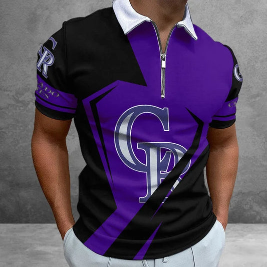 [HOMERUN DEAL] NEW CUSTOMIZED MLB30 COR COLORADO ROCKIES ZIP POLO SHIRT