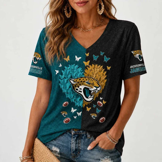 [TOUCHDOWN DEAL] NEW CUSTOMIZED NFL30 JSJ JACKSONVILLE JAGUARS V-NECK FEMALE SHIRT