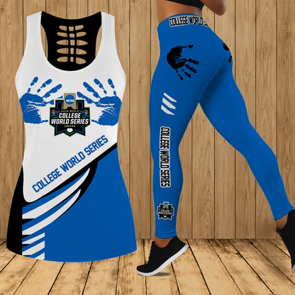 [HOMERUN DEAL] NEW CUSTOMIZED NCAA CWS31 COLLEGE WORLD SERIES HOLLOW TANK TOP & LEGGINGS SET