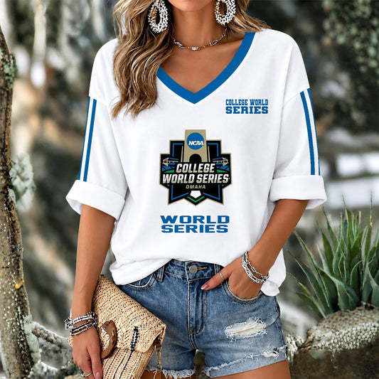 [HOMERUN DEAL] NEW CUSTOMIZED NCAA CWS31 COLLEGE WORLD SERIES WOMEN'S V-NECK LONG SLEEVE SHIRT