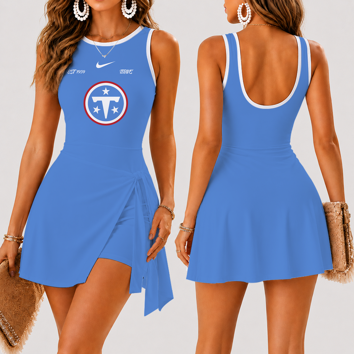 [TOUCHDOWN DEAL] NEW CUSTOMIZED NFL31 TST TENNESSEE TITANS WOMEN'S SUMMER SKORT DRESS