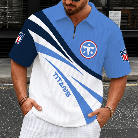 [TOUCHDOWN DEAL] NEW CUSTOMIZED NFL31 TST TENNESSEE TITANS QUARTER-ZIP POLO SHIRT