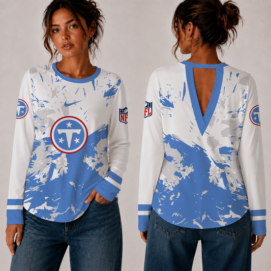 [TOUCHDOWN DEAL] NEW CUSTOMIZED NFL31 TST TENNESSEE TITANS WOMEN'S BACK V-CUT LONG-SLEEVE SHIRT