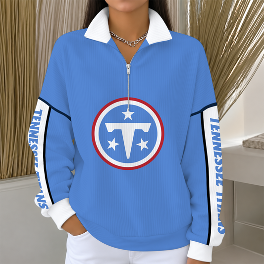 [TOUCHDOWN DEAL] NEW CUSTOMIZED NFL31 TST TENNESSEE TITANS QUARTER ZIP RIBBED SWEATER
