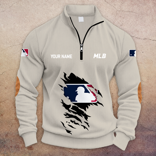 [HOMERUN DEAL] NEW CUSTOMIZED MLB31 MAJOR LEAGUE BASEBALL MULTICOLOR STRIPED QUATER ZIP SWEATSHIRT