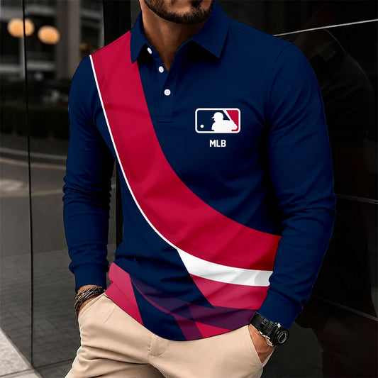 [HOMERUN DEAL] NEW CUSTOMIZED MLB31 MAJOR LEAGUE BASEBALL MEN'S LONG SLEEVE POLO