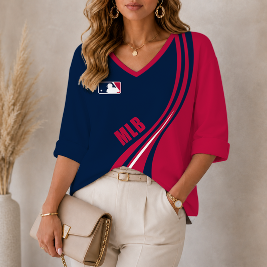 [HOMERUN DEAL] NEW CUSTOMIZED MLB31 MAJOR LEAGUE BASEBALL WOMEN'S HEART V-NECK LONG SLEEVE SHIRT