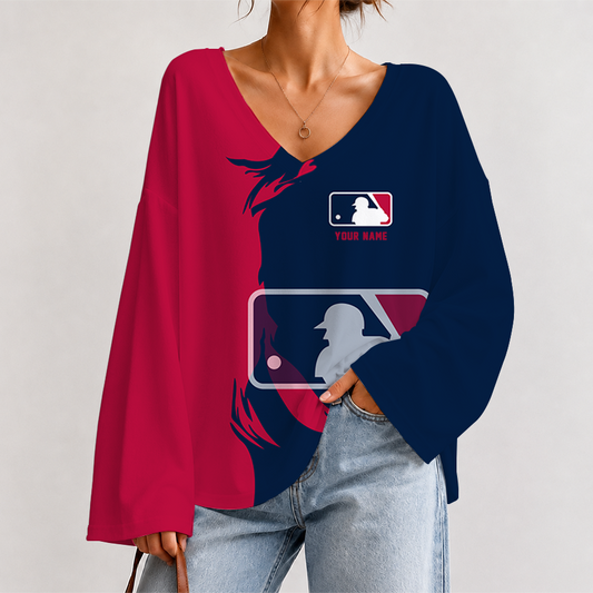 [HOMERUN DEAL] NEW CUSTOMIZED MLB31 MAJOR LEAGUE BASEBALL V-NECK LONG SLEEVED CROP TOP