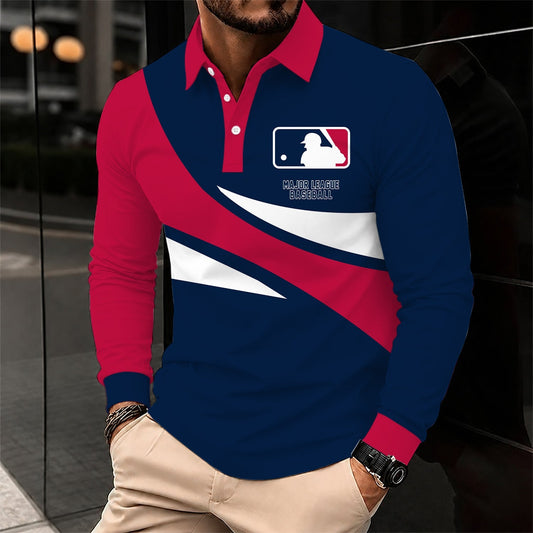 [HOMERUN DEAL] NEW CUSTOMIZED MLB31 MAJOR LEAGUE BASEBALL MEN'S LONG SLEEVE POLO