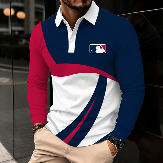 [HOMERUN DEAL] NEW CUSTOMIZED MLB31 MAJOR LEAGUE BASEBALL MEN'S LONG SLEEVE POLO