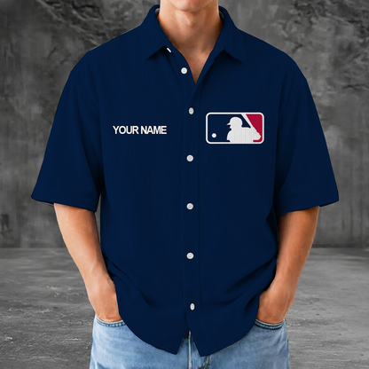 [HOMERUN DEAL] NEW CUSTOMIZED MLB31 MAJOR LEAGUE BASEBALL SEERSUCKER BUTTON SHIRT