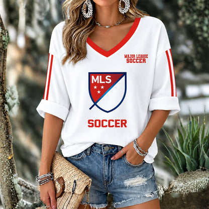 [GOAL DEAL] NEW CUSTOMIZED MLS31 MLS MAJOR LEAGUE SOCCER WOMEN'S V-NECK LONG SLEEVE SHIRT