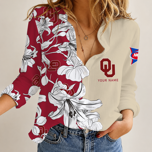 [TOUCHDOWN DEAL] NEW CUSTOMIZED NCAA FBS31 OUS OKLAHOMA SOONERS WOMEN CASUAL SHIRT