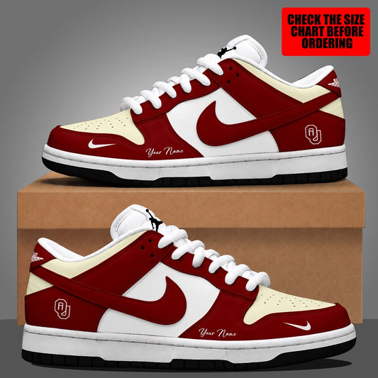 [TOUCHDOWN DEAL]NEW CUSTOMIZED NCAA FBS31 OUS OKLAHOMA SOONERS DUNK LOW SHOES