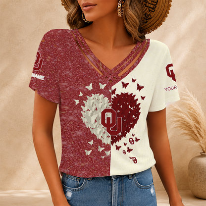 [TOUCHDOWN DEAL] NEW CUSTOMIZED NCAA FBS31 OUS OKLAHOMA SOONERS V-NECK SHIRT
