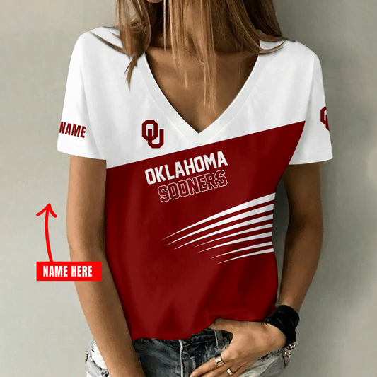 [TOUCHDOWN DEAL] NEW CUSTOMIZED NCAA FBS31 OUS OKLAHOMA SOONERS V-NECK FEMALE SHIRT