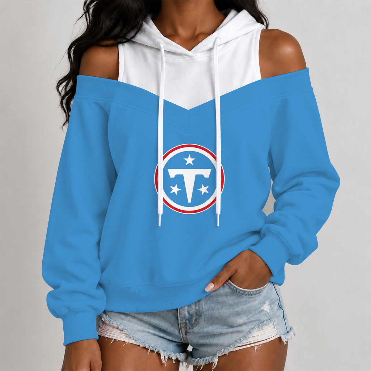 [TOUCHDOWN DEAL] NEW CUSTOMIZED NFL31 TST THE TITANS WOMEN'S OFF-SHOULDER HOODIE